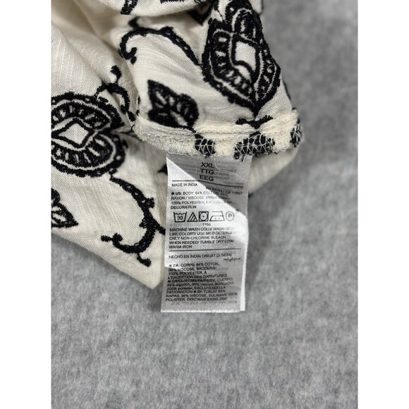 Old Navy Embroidered Boho Peasant Tunic Cream and Black Relaxed Flowy Size XXL - Picture 8 of 8